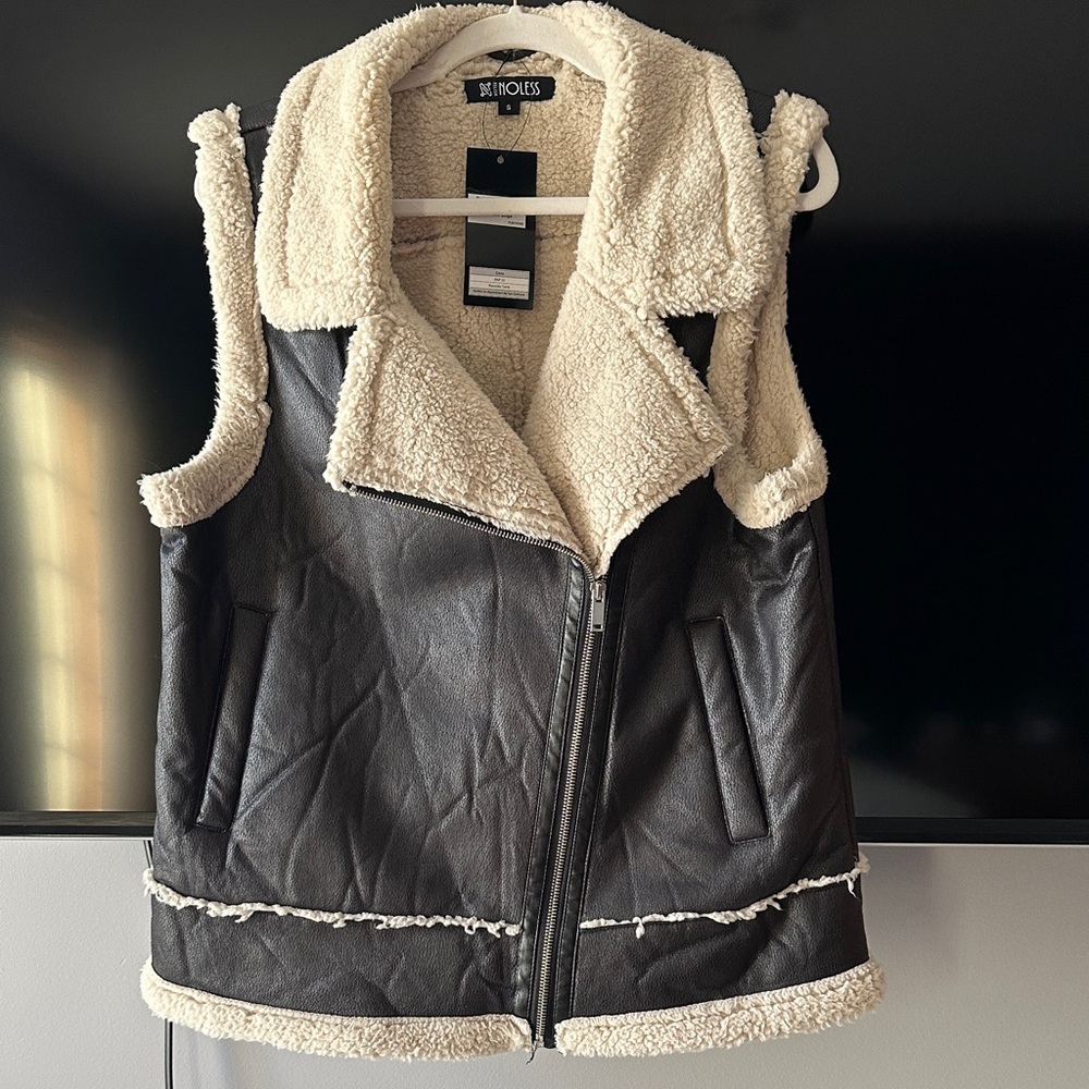 Chic Black and Cream Faux Leather Vest